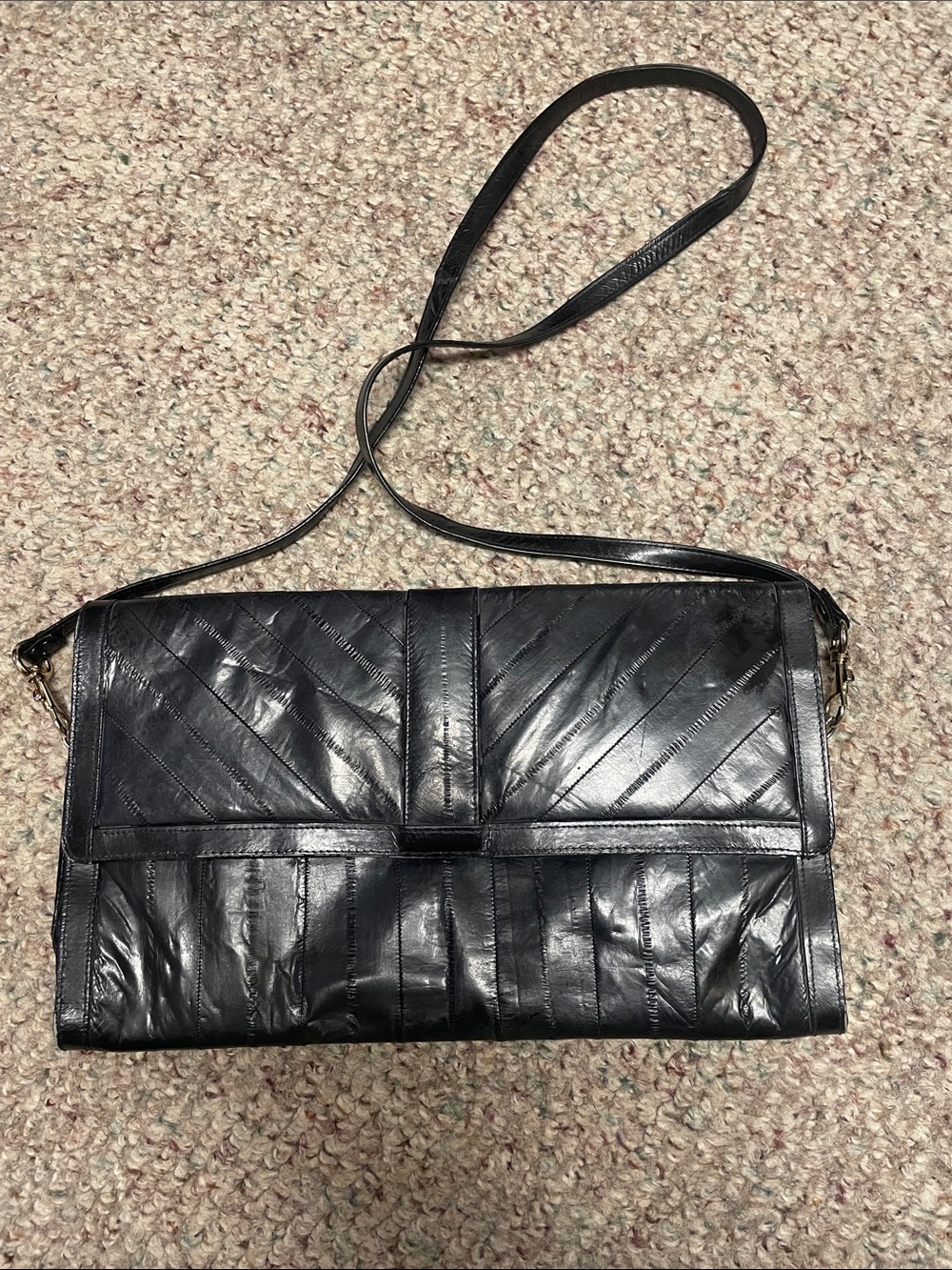 Vintage navy eel skin Leather Crossbody Clutch
